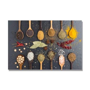 Imagem de NHLDZYH Arte de parede em tela colorida para especiarias e colher de tempero | Decoração de cozinha vintage | Arte moderna para casa e sala de jantar. C78. 70 x 105 cm - 27,6 x 41,4 pol. Somente tela