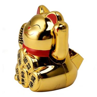 Imagem de Fockety Gato da sorte solar, gato da fortuna com braço oscilante automático dourado 2 polegadas com painel solar integrado, para decoração carro escritório doméstico, presente Feng Shui