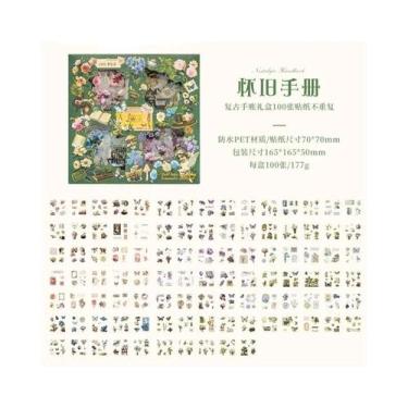 Imagem de Adesivos Vintage Grandes 100pcs Caixa Etiquetas De Borboletas Flores P