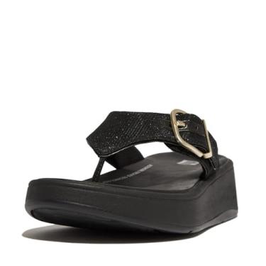 Imagem de FitFlop Sandália feminina F-Mode Buckle Shimmerlux Flatform com duas barras, Prata, 22.0 cm
