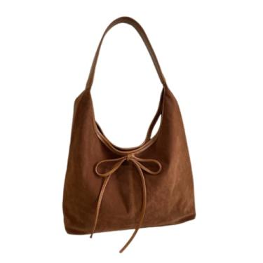 Imagem de Vintage Bow Tote Bag, Stylish Minimalist Solid-Colour Casual Handbag, Large-Capacity Shoulder Bag for Daily Commuting (Brown)