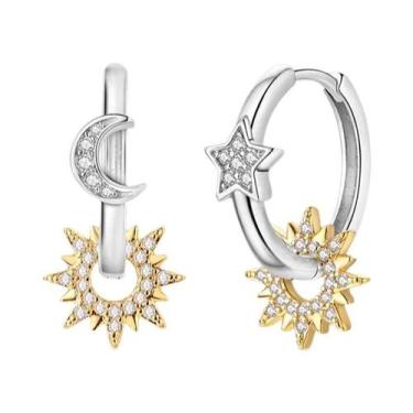 Imagem de Brincos De Argola Femininos Em Prata Esterlina 925 Com Cristal Zircon 