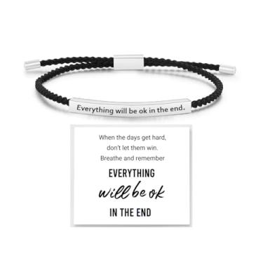 Imagem de LIU JUN Pulseira de tubo Everything Will Be OK In The End para mulheres, para irmãs de irmandade, melhores amigas, inspiradora de aço inoxidável, amizade, autovalor, motivação, presente joias, Medium