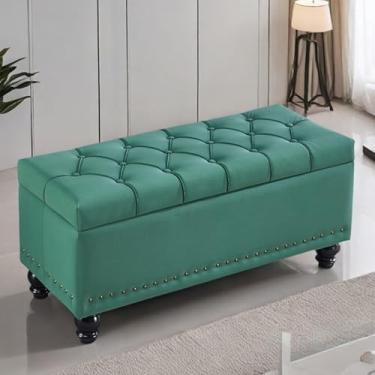 Imagem de End of Bed Bench with Storage, Solid Wood Frame, Technical Fabric Upholstery, Sturdy Legs, Hidden Storage, High-resilience Foam Filling, Suitable for Bedrooms(Green,100 * 40 * 45cm/39 * 16 * 18in)