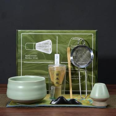 Imagem de Conjunto Inicial Tradicional de Matcha com 7 peças Batedor Bambu Chasen Copo Colher Chashaku Suporte para Peneira Chá Experiência Japonês