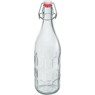 Imagem de GARRAFA ÁGUA SUCO LEITE HOME&CO COM TRAVA NA TAMPA VIDRO 1L 32x8x8cm TRANSPARENTE