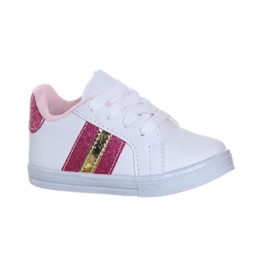 Imagem de Tenis Infantil de Menina Branco Rosa Glitter Casual Escolar-Feminino