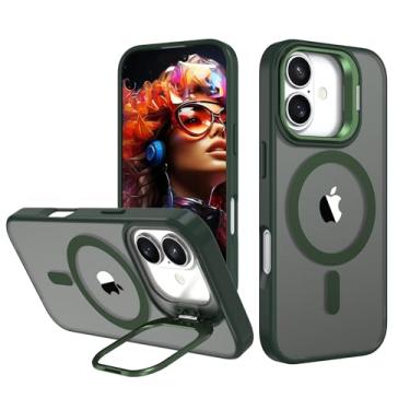 Imagem de IDweel Capa para iPhone 16 Plus com suporte embutido para câmera, compatível com MagSafe, Slim Fit e Leve, Capa traseira rígida magnética macia resistente a arranhões resistente a arranhões flexível à