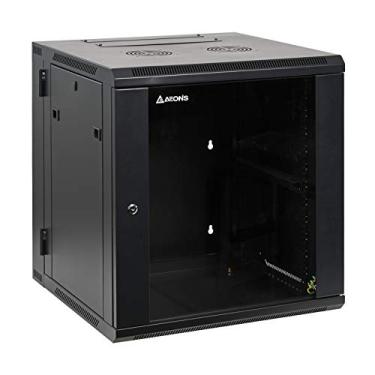 Imagem de AEONS Depot 12U Gabinete de servidor profissional para montagem na parede, seção dupla, articulado, 48 cm, suporte de rede para servidores com porta de vidro de bloqueio, preto (totalmente montado)
