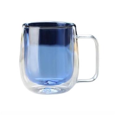 Imagem de Canecas de café de vidro de parede dupla com alça, copos de vidro borossilicato colorido de 250 ml para bebidas quentes e frias, cappuccino, latte e chá (azul)