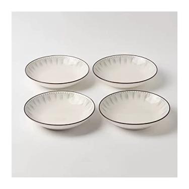 Imagem de x3anggyt5 Pratos de jantar, prato de cerâmica, prato doméstico, branco, circular, cozinha, restaurante, prato simples, prato profundo, prato de sopa, prato vintage, conjunto de 4/6 pratos de cozinha