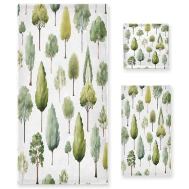 Imagem de xigua Conjunto de toalhas de banheiro de árvore verde absorvente macio toalha de banho de 3 peças toalha de mão toalhas decorativas para banheiro, academia, hotel, praia, piscina