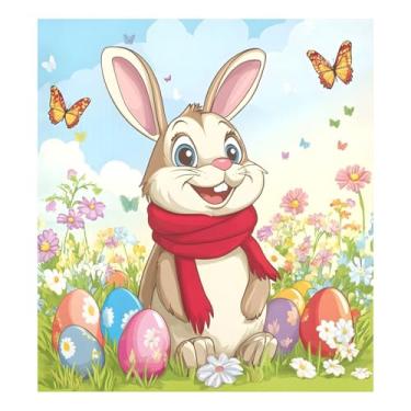 Imagem de Qilmy Capa magnética para máquina de lavar louça, coelhinho da páscoa e ovo, 58 x 66 cm, capa decorativa para geladeira para porta da frente, adesivo magnético, máquina de lavar, painel de geladeira