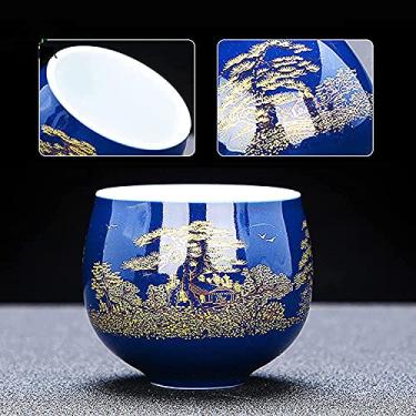 Imagem de Conjunto de chá, conjunto de chá de cerâmica artesanal de porcelana (6 xícaras com bule de chá), para viagem, casa, ao ar livre, escritório, melhor presente (cor: Shan), prático (Duyan)