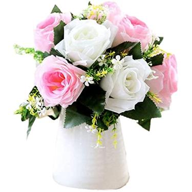 Imagem de Vaso de estilo europeu, conjunto de buquê de flores falsas, decoração de rosa, decoração de casa, sala de estar, vaso bonito (tamanho: estilo cinco) ()