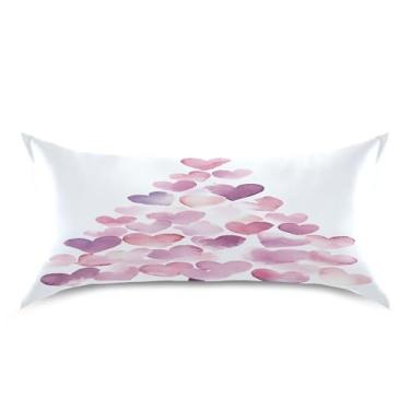 Imagem de xigua Fronha de cetim com árvore de corações de Natal para cabelo e pele, lavável à máquina, antiderrapante, refrescante, almofada king size com fecho de envelope, 50,8 cm x 101,6 cm