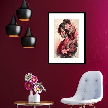 Imagem de Quadro Gueixa Com Dragão - 60X48Cm