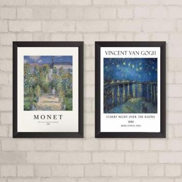 Imagem de Kit 2 Quadros Paisagens Monet/Van Gogh 33x24cm - Branco