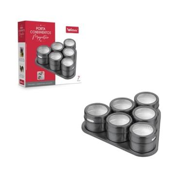 Imagem de Porta tempero magnetico com 6 potes de vidro, preto