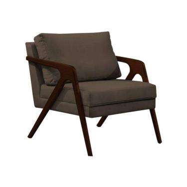 Imagem de Poltrona Sala De Estar Base Madeira Maciça Monique Castanho Marrom Veludo