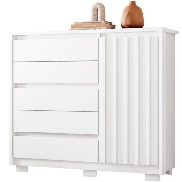 Imagem de Cômoda Ripada Sapateira 5 Gavetas 1 Porta Duello Branco