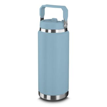 Imagem de Garrafa Térmica Parede Dupla Em Aço Inox Azul 900ml Com Alça