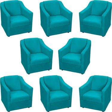 Imagem de Kit 8 Poltronas Mila Pé De Plástico Cromado - Azul-turquesa Suede