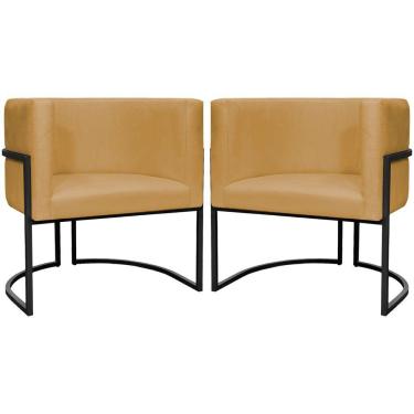 Imagem de Kit 2 Poltronas Luna Suede Cores Base De Ferro Preta - Mostarda, Suede