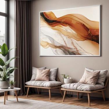 Imagem de Quadros Decorativos com Moldura Marmore Abstrato Marrom para Sala Quar