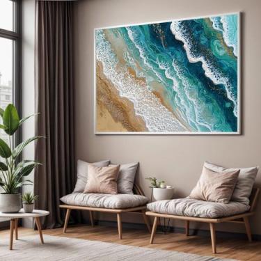 Imagem de Quadros Decorativos com Moldura Arte Praia Mar para Sala Quarto e Escr