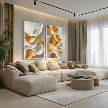 Imagem de Conjunto 2 Quadros Decorativos com Moldura Caixa Curvas Douradas  para