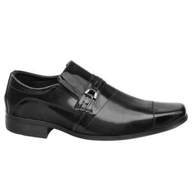 Imagem de Sapato Social Masculino Calce Fácil Verniz Preto Confortável Clássico 