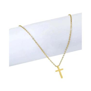 Imagem de Colar Com Pingente De Cruz Em Aço Inoxidável Banhado a Ouro 18K Unisse