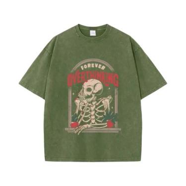 Imagem de Camiseta Feminina Oversized De Algodão Com Estampa De Esqueleto, Gola 