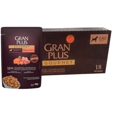 Imagem de Kit 18 Sachê Granplus Gourmet Cães Adulto Salmão/Frango 100g - Guabi -