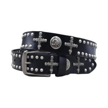 Imagem de Cinto Masculino De Couro Genuíno Estilo Cowboy Com Rebites Metálicos P