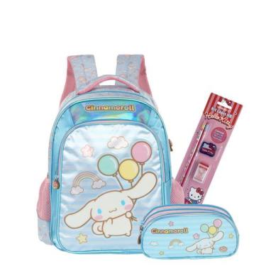 Imagem de Kit Mochila Cinnamoroll Costas Kids E Estojo Triplo Passeio Cor:Azul, 