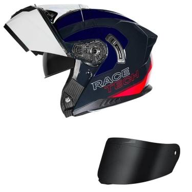 Imagem de Capacete Race Tech Signal Active Branco Azul e Vermelho Mais Viseira Fumê-Masculino