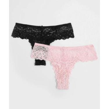 Imagem de Kit 2 Calcinhas Fio Dental Renda Marisa Preto-45012, Preto, Rosa, M