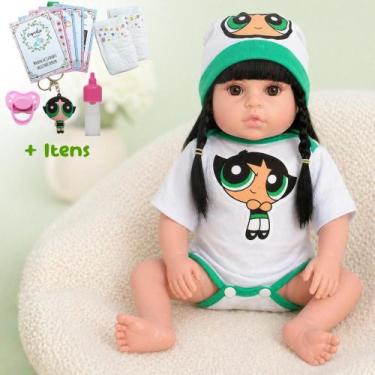 Imagem de Boneca Bebê Reborn Realista Morena Silicone Conjunto de Roupa Chupeta 