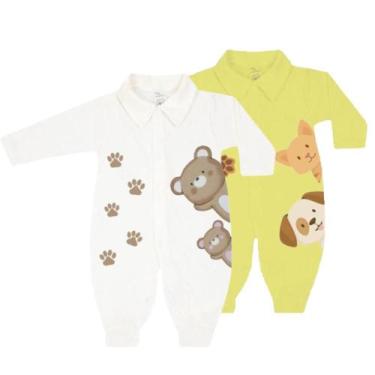 Imagem de Kit 2 Peças Macacão Estampado Suedine Roupa De Bebê Inverno - Koala Ba