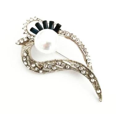 Imagem de Broche metal pérolas e pedras - Comprar e Usar