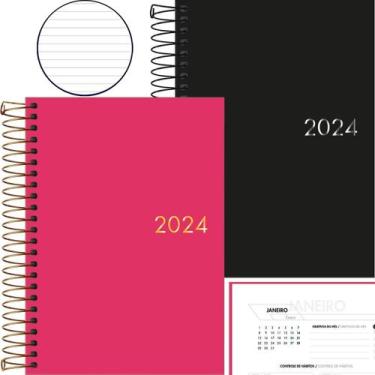 Imagem de Agenda espiral 10 unidade 2024 Napoli M5 planejamento Tilibra, Rosa e 