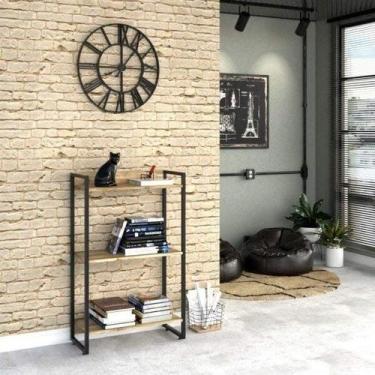 Imagem de Estante para Livro Industrial 3 Prateleiras 104CMX60CM Marrom/Carvalho