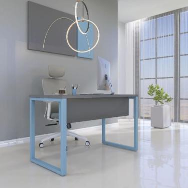 Imagem de Mesa Madeira M150/60P25TUB 150cm Industrial Grafito e Azul Dali Cinza 