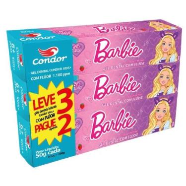 Imagem de Creme Dental Condor Kids Barbie 50g Embalagem com 3 Unidades