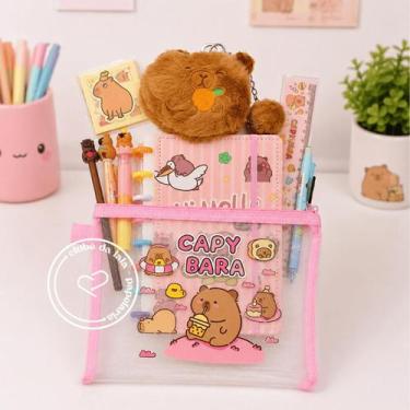 Imagem de Kit Papelaria Fofa Capivara 10 Itens Com Caderno de Discos - Clube da 