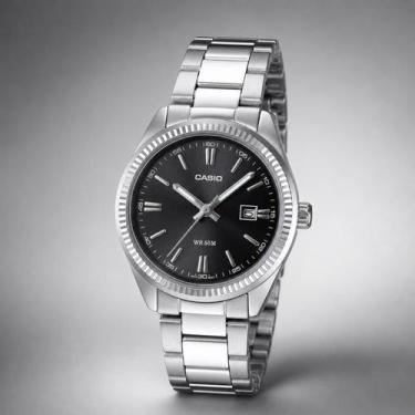 Imagem de Relógio Casio Feminino LTP-1302PD-1A1V Aço Inoxidável Mostrador Preto 