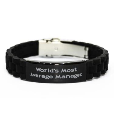 Imagem de SpreadPassion Gerente mais médio do mundo. Bracelete com fecho Glidelock preto, presentes de gerente, pulseira gravada para colegas