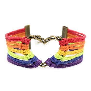 Imagem de KEAIDO Pulseira LGBT, joia de orgulho lésbica gay, pulseira arco-íris com coração de amor, unissex, romântico/amizade para homens e mulheres LGBTQ+